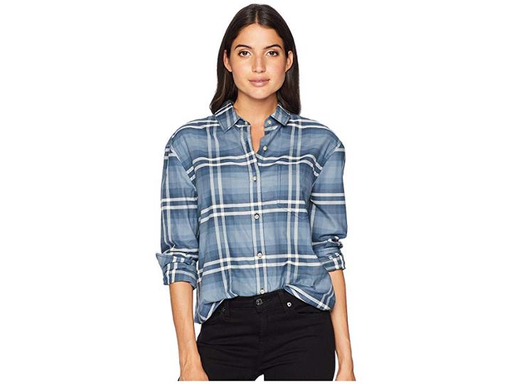 Pendleton Stevie Back Pleat Shirt (blue Windowpane Plaid) Women's Clothing