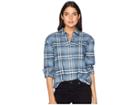 Pendleton Stevie Back Pleat Shirt (blue Windowpane Plaid) Women's Clothing