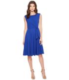 Tahari By Asl Crepe Side Tie A-line (cobalt) Women's Dress