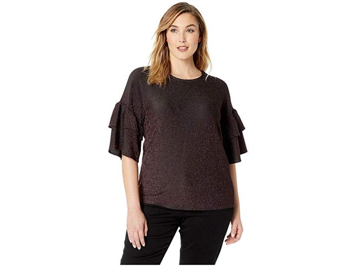 Michael Michael Kors Plus Size Elevated Double Ruffle Sleeve Top (cordovan) Women's Clothing