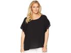 Michael Michael Kors Plus Size Scallop Edge Short Sleeve Top (black/silver) Women's Clothing