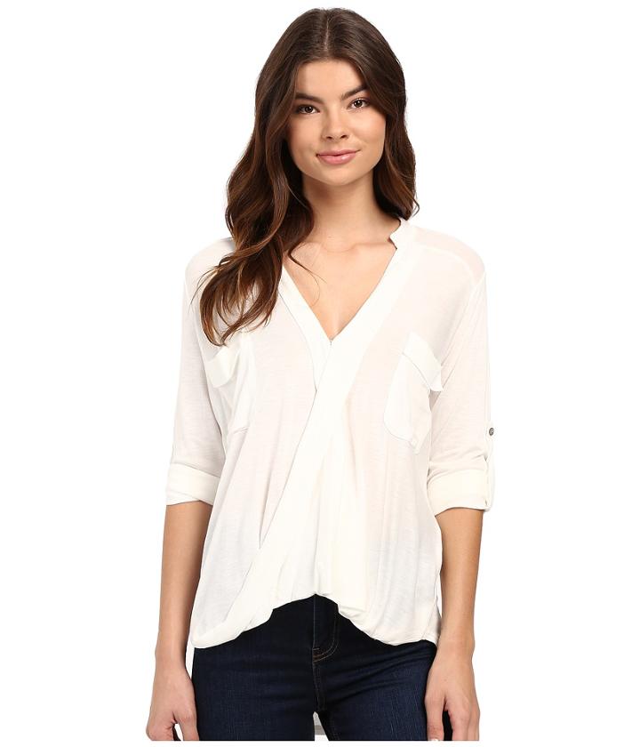 Brigitte Bailey Paolina Long Sleeve Cross Top (off-white) Women's Clothing