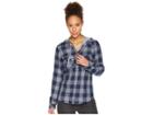 Columbia Collegiate Times Twotm Hooded Long Sleeve Shirt (psu/collegiate Navy Check) Women's Long Sleeve Button Up
