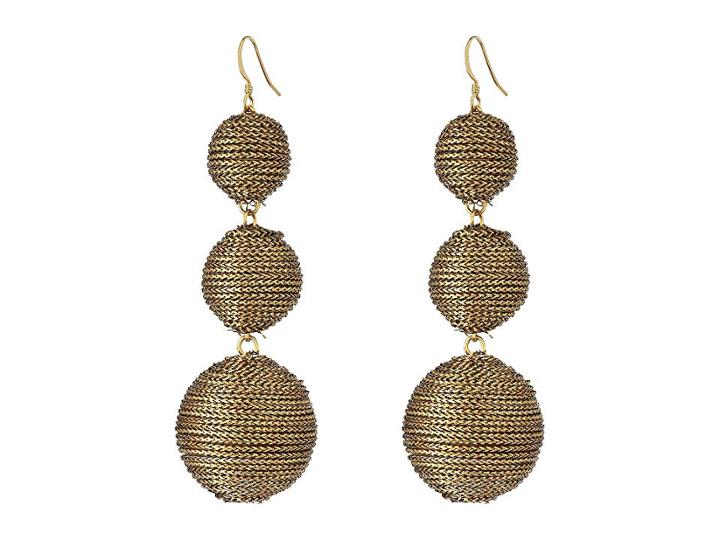 Kenneth Jay Lane 3 Gold Thread Small To Large Wrapped Ball Post Fish Hook Ear Earrings (gold) Earring