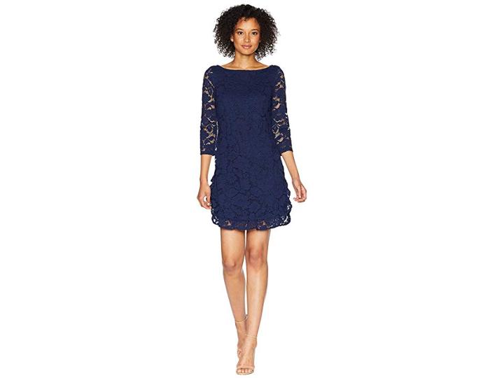 Vince Camuto Lace Shift Dress With Ruffle Hem (navy) Women's Dress