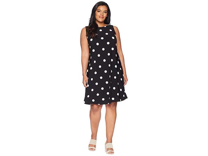 Lauren Ralph Lauren Plus Size Suzan Penninsula Dot Matte Jersey Dress (black/colonial Cream) Women's Dress
