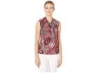 Tommy Hilfiger Paisley Print Knot Neck Sleeveless Knit Top (scarlet/khaki) Women's Clothing