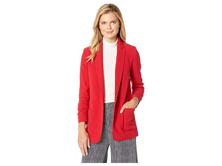 Tahari By Asl Bi-stretch Open Jacket With Ruched Sleeve (red) Women's Coat