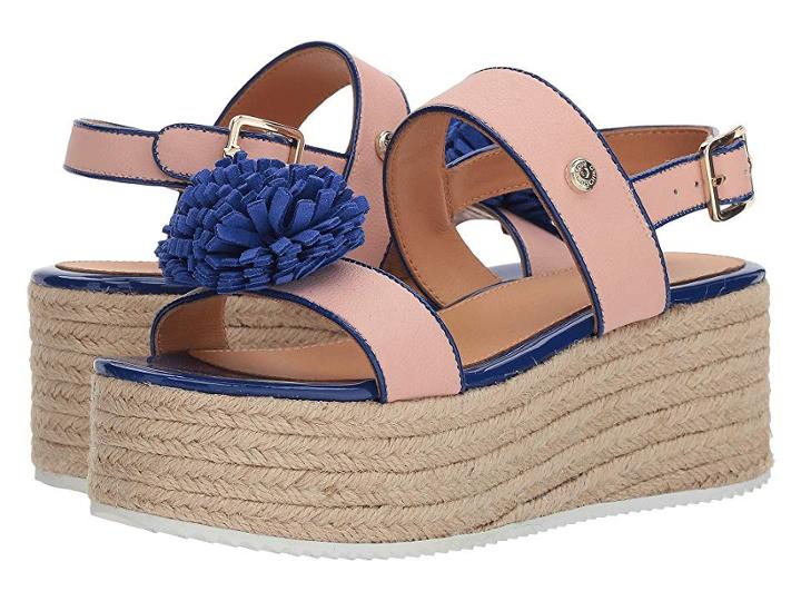 Love Moschino Platform Sandal W/ Pom Pom (pink/black) Women's Shoes