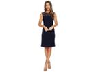 Adrianna Papell Pintucked And Lace Jersey Fit And Flare (midnight) Women's Dress