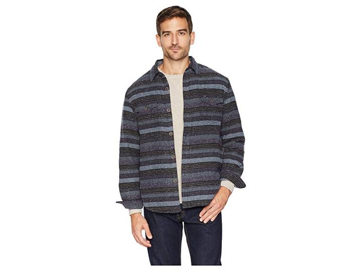 True Grit Baja Textured Stripe Shirt Jacket With Ultra Soft Sherpa Lining (black) Men's Coat