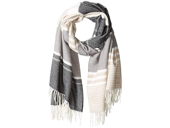 Calvin Klein Striped Blanket Scarf (heathered Mid Grey) Scarves