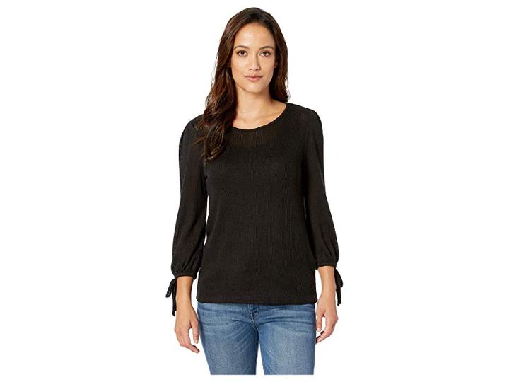 Lucky Brand Balloon Sleeve Tied Top (lucky Black) Women's Clothing