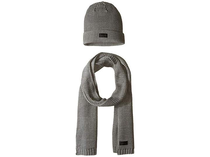 Calvin Klein Thermal Stitch Hat And Scarf Set (grey) Beanies