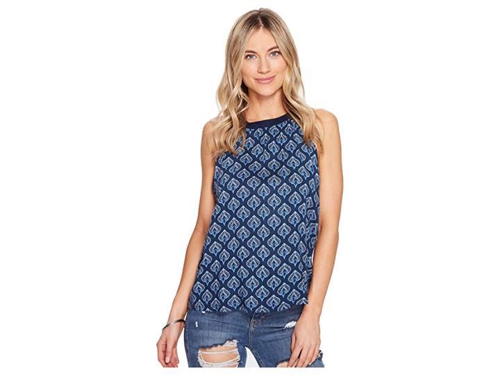 Roxy Cuba High Neck Top (dress Blue Peacock Leaves) Women's Clothing