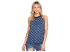 Roxy Cuba High Neck Top (dress Blue Peacock Leaves) Women's Clothing