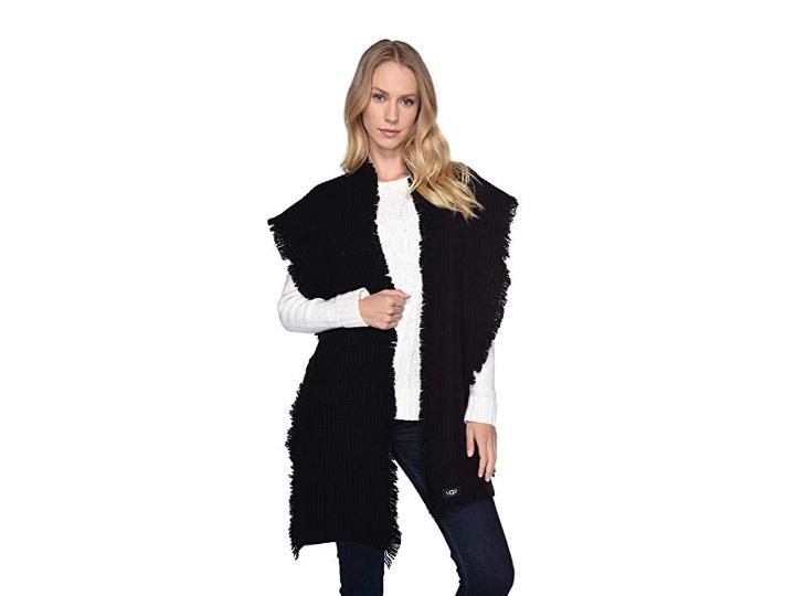 Ugg Side Fringe Knit Scarf (black) Scarves