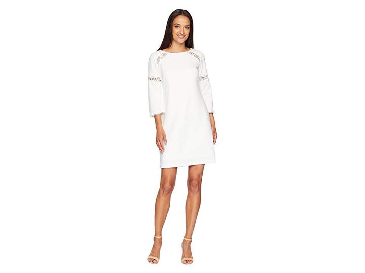 Adrianna Papell Knit Crepe Lace Trimmed Sheath Dress (ivory) Women's Dress