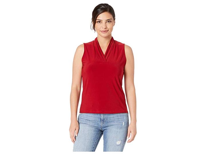 Anne Klein Solid Triple Pleat (titian Red) Women's Blouse