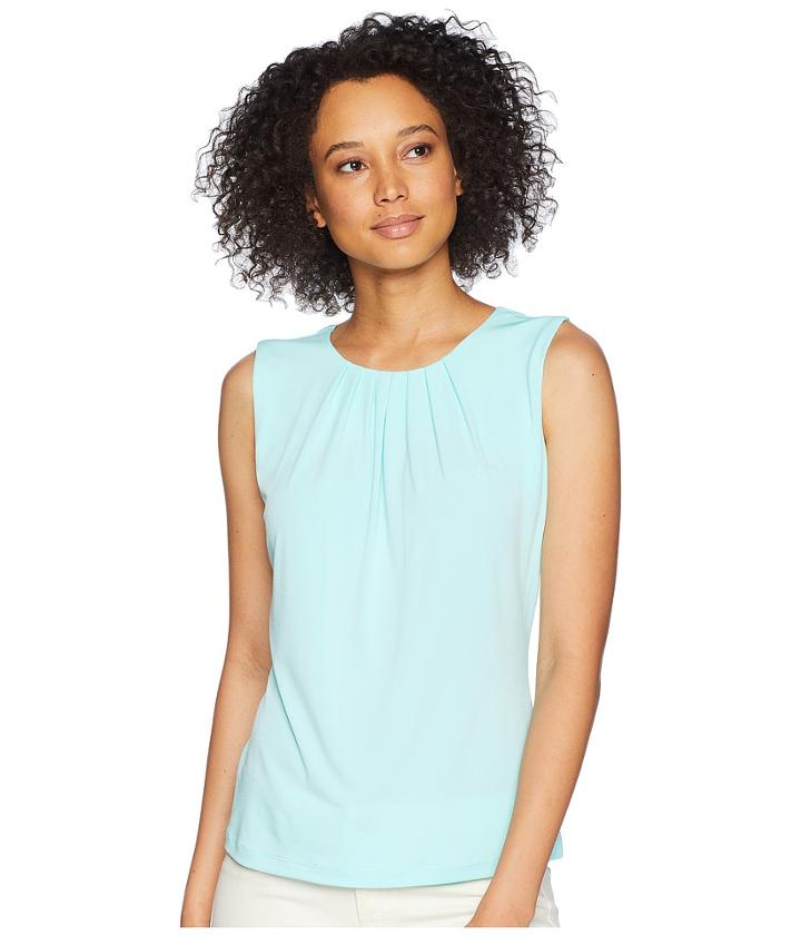Calvin Klein Solid Pleat Neck Cami (seaglass) Women's Clothing