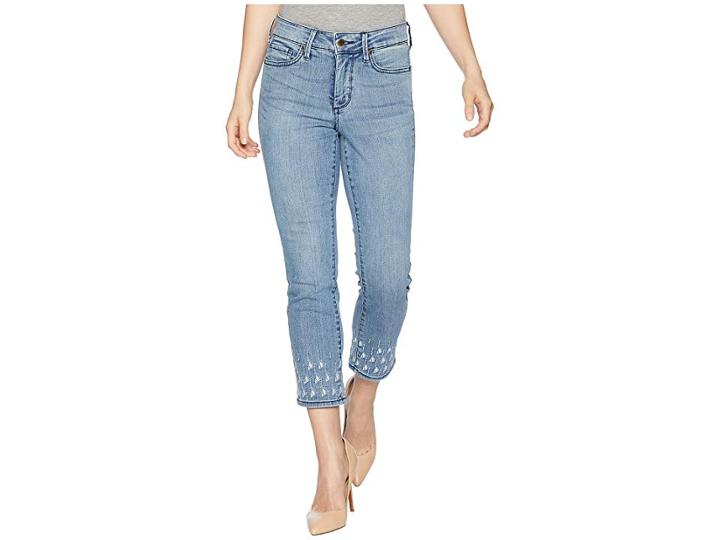 Nydj Petite Petite Sheri Slim Ankle Palm Dot Embroidery In Point Dume (point Dume) Women's Jeans