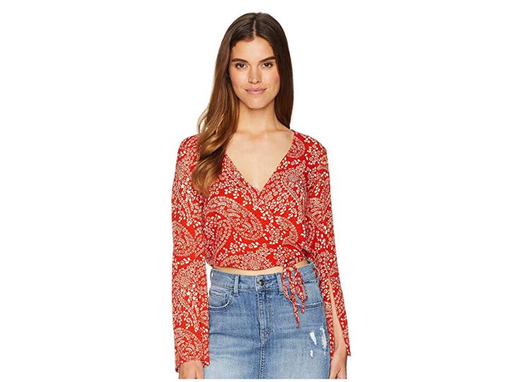 Jack By Bb Dakota Love Street Paisley Scarf Printed Crinkle Rayon Top (burnt Orange) Women's Clothing