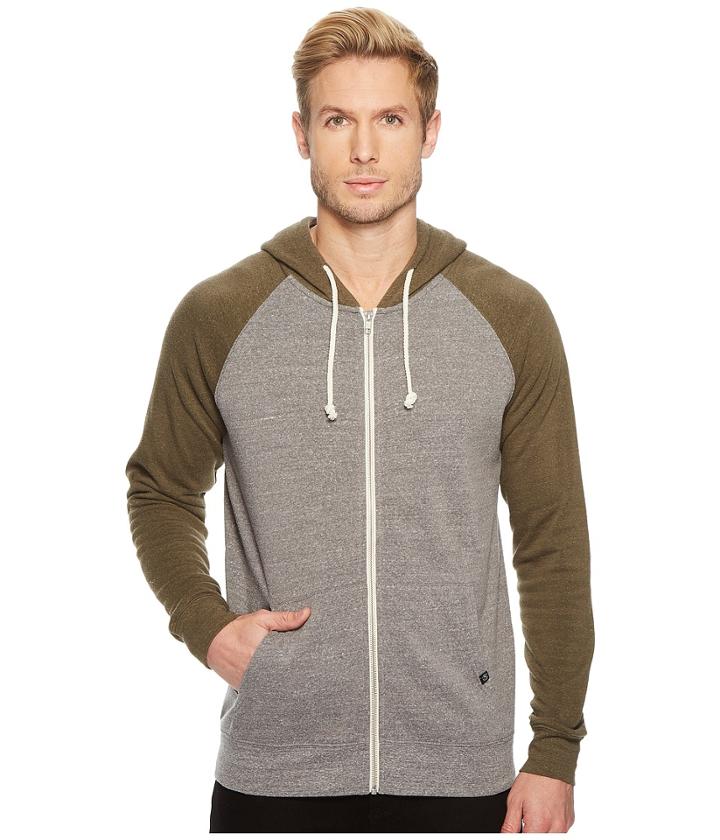 Threads 4 Thought Color Block Malibu Zip Hoodie (heather Grey/army) Men's Sweatshirt