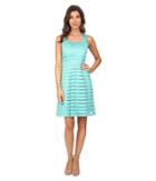 Adrianna Papell Illusion Banded Fit Flare Dress (aquamarine/bisque) Women's Dress