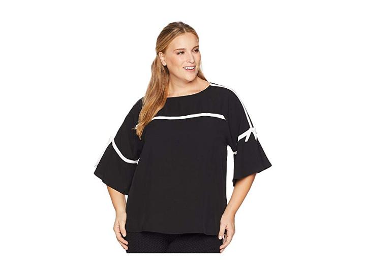 Calvin Klein Plus Plus Size Bell Sleeve Blouse W/ Tie Detail (black) Women's Blouse