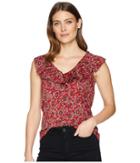 Chaps Paisley Ruffled Jersey Top (red Multi) Women's Clothing