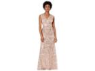 Adrianna Papell V-neckline All Over Sequin Embroidery Modified Mermaid Gown (rose Gold) Women's Dress