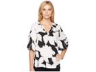 Ivanka Trump Short Sleeve V-neckline Floral Top With Open Hem (floral Map Black Multi) Women's Clothing