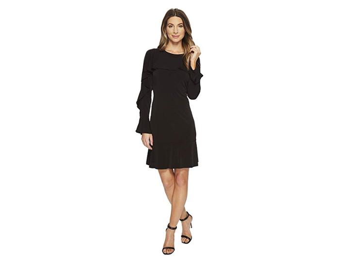 Michael Michael Kors Flounce Panel Long Sleeve Dress (black) Women's Dress