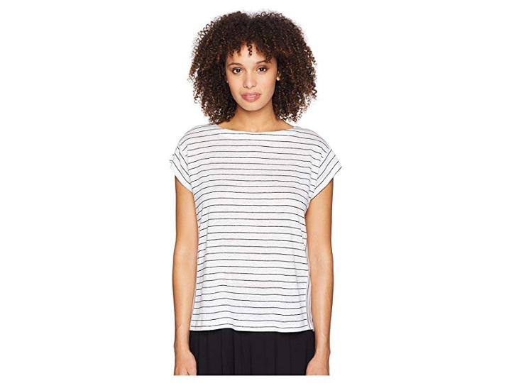 Eileen Fisher Bateau Neck Top (white/black) Women's Short Sleeve Pullover