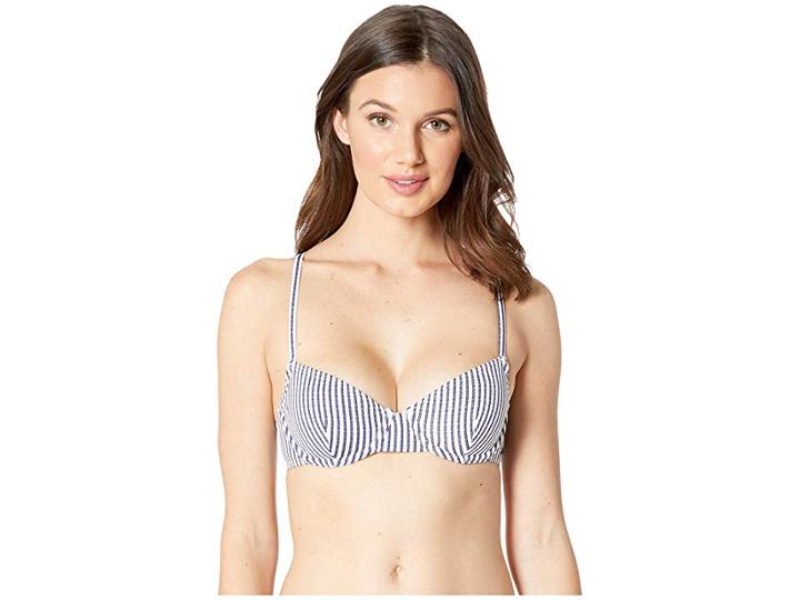 Roxy Printed Softly Love Moderate Underwire Swimsuit Top (medium Blue Cornfield Stripe) Women's Swimwear