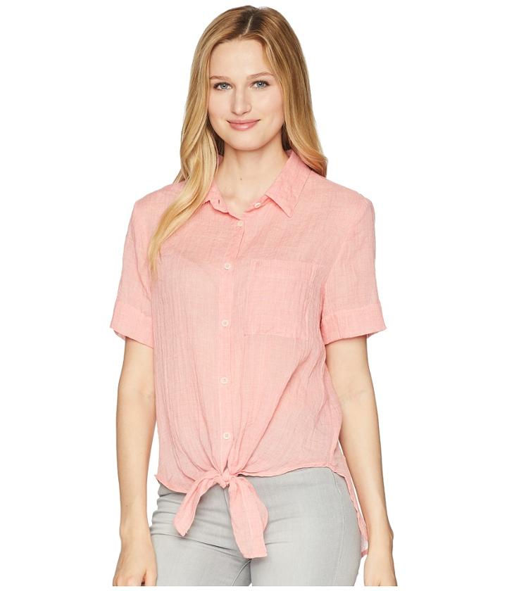 Dylan By True Grit Sand Washed Short Sleeve Camp Shirt With Tie (soft Red) Women's Short Sleeve Button Up