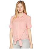 Dylan By True Grit Sand Washed Short Sleeve Camp Shirt With Tie (soft Red) Women's Short Sleeve Button Up