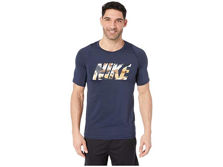 Nike Pro Top Short Sleeve Fitted 2 Layer Camo (obsidian) Men's Clothing