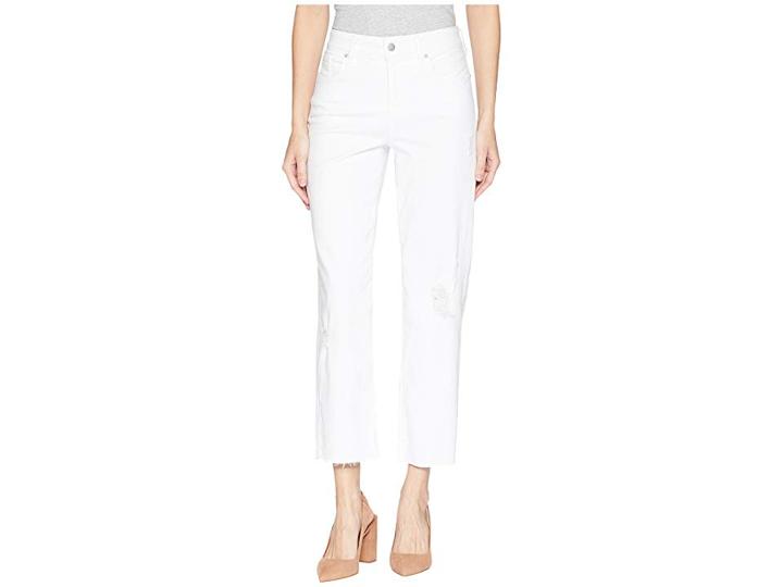 Nydj Jenna Straight Ankle W/ Raw Hem In Optic White Destructed (optic White Destructed) Women's Jeans