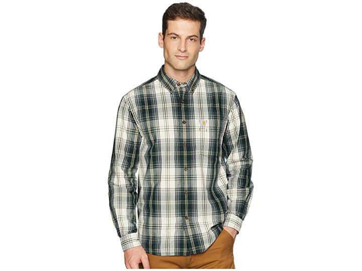 Carhartt Essential Plaid Button Down Long Sleeve Shirt (elm) Men's Long Sleeve Button Up