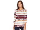 Fdj French Dressing Jeans Water Color Stripe Print 3/4 Sleeve Top (wine Mix) Women's Clothing