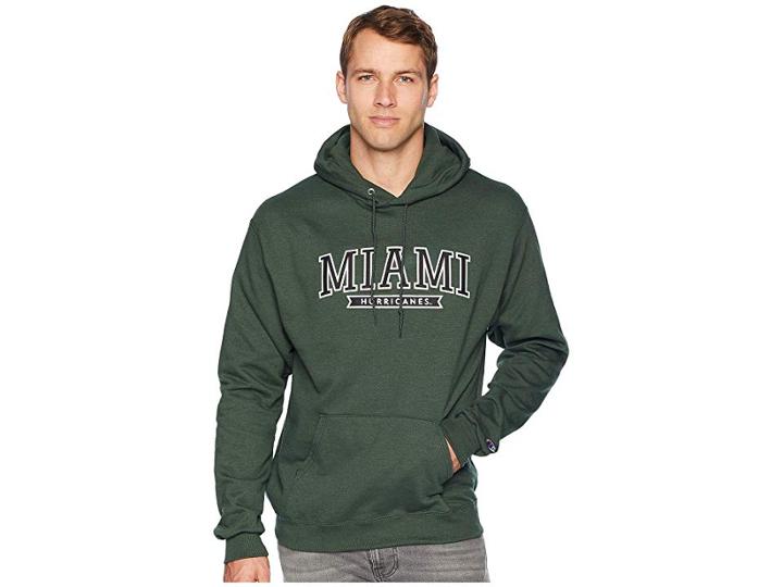Champion College Miami Hurricanes Powerblend(r) Fleece Hoodie (dark Green) Men's Sweatshirt
