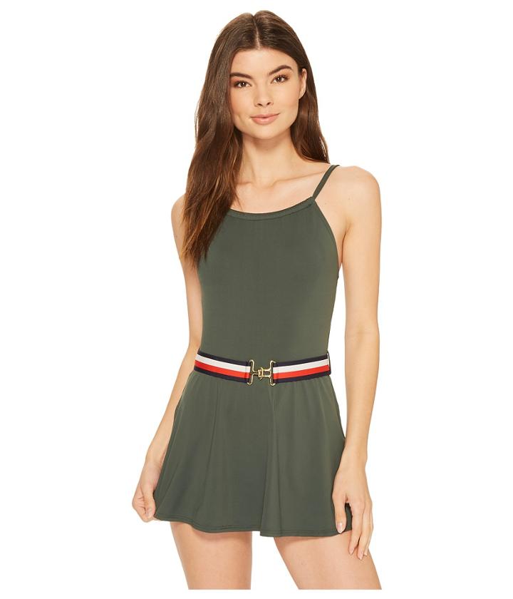 Tommy Hilfiger Sporty Hippie High Neck Swimdress (military Green) Women's Swimwear