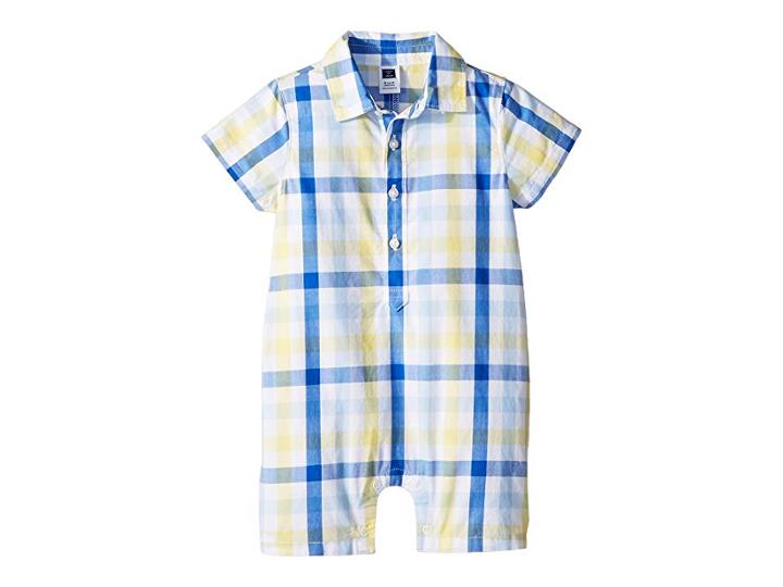 Janie And Jack Plaid Woven One-piece (infant) (yellow Plaid) Boy's Jumpsuit & Rompers One Piece