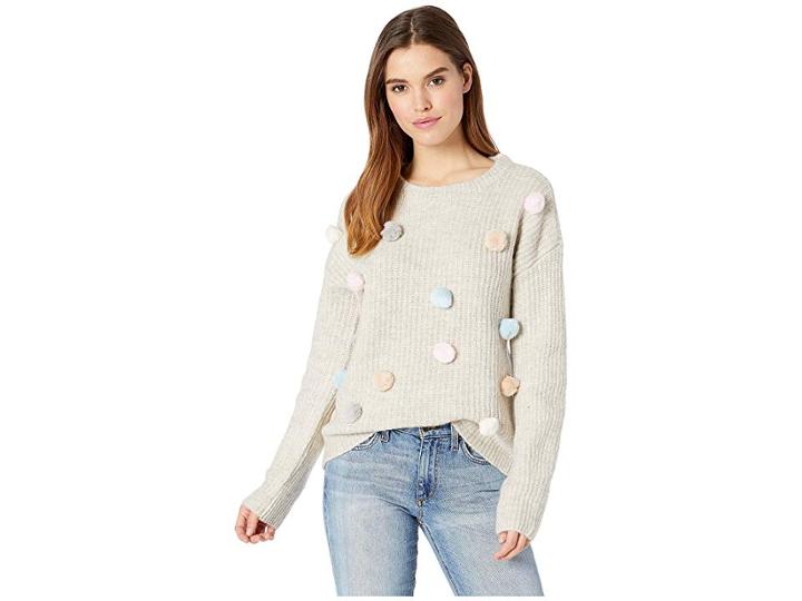 Romeo & Juliet Couture Pompom Knit Sweater (ivory Multi) Women's Sweater