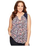 Lucky Brand Plus Size Della Floral Shell (navy Multi) Women's Sleeveless