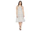 Donna Morgan Plaid Linen Drop Waist Dress With Contrast Straps (ivory/black) Women's Dress