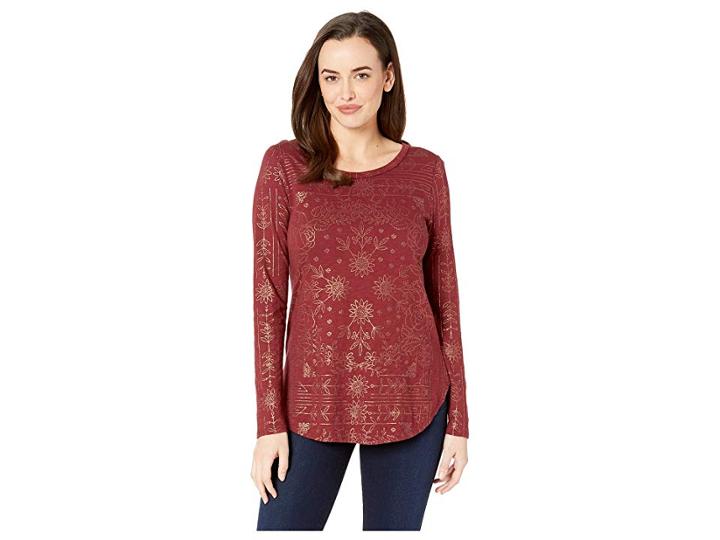 Lucky Brand Metallic Print Tee (cabernet) Women's T Shirt