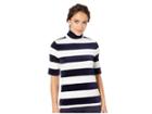 Lauren Ralph Lauren Striped Velour Turtleneck Top (navy/mascarpone Cream Multi) Women's Sweater