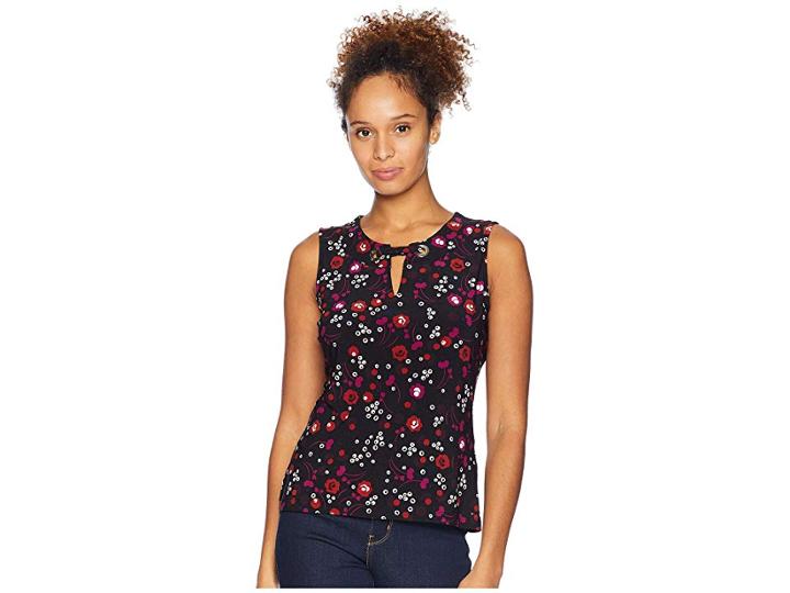 Tommy Hilfiger Printed Grommet Knit Top (black Multi) Women's Clothing